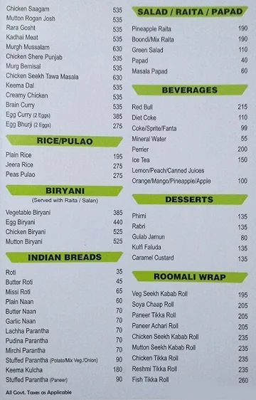 Moti Mahal Delux & King's Polo Lounge menu 