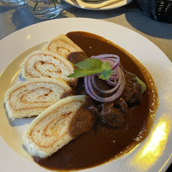 Goulash with Czech-style bread dumplings