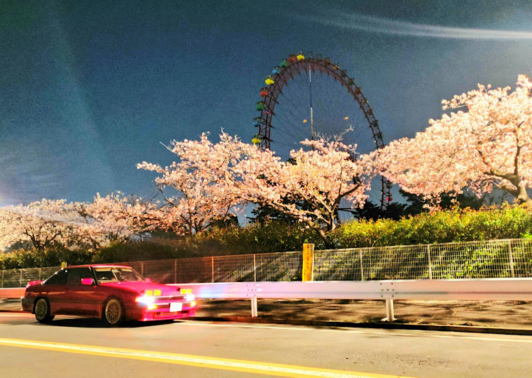 コスモの桜とコラボ・ロータリー・ターボ・赤い車・夜のドライブに関するカスタム事例の投稿画像1枚目