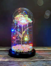 Beauty Eternal Flower Rose in Flask Wedding Decoration Artificial Flowers Glass Cover for Valentine'S Day Gift Home Deco