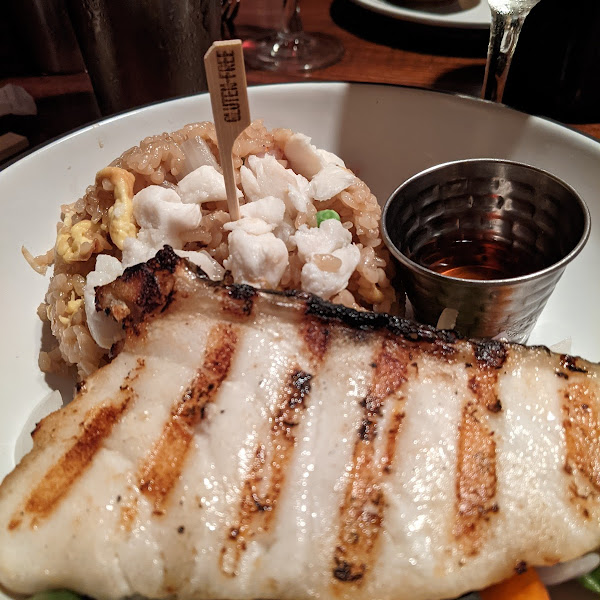 07.18.21 Barramundi w crab fried rice (note the GF stick)