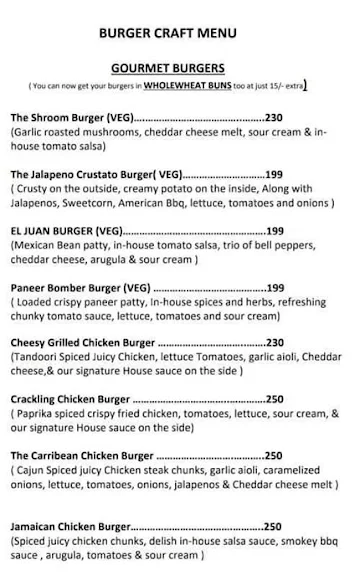 Burger Craft By Street Meat menu 