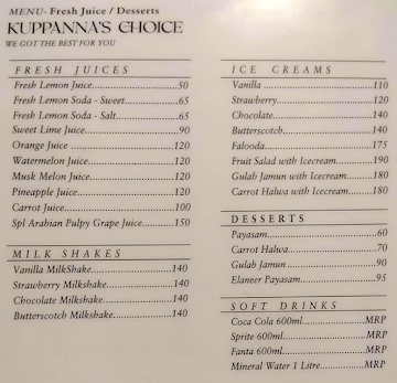 Junior Kuppanna menu 