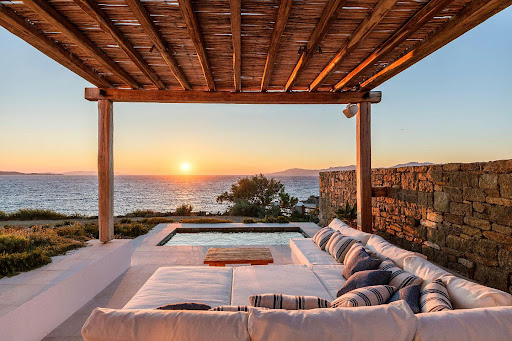 Terrace with sea view pool sunset - Buy this luxury villa in Mikonos, 4 bedrooms