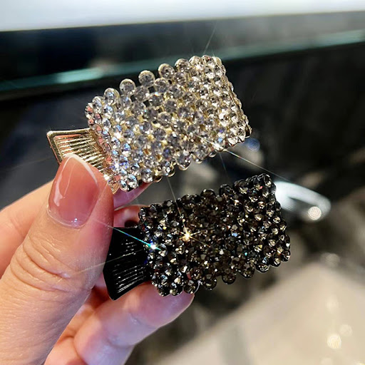 Title 5, Fixed Artifact Black Rhinestone Hair Clip, a st...