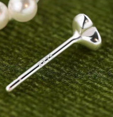 Title 2, Sterling Silver Needle Heart Pearl Stud Earring...