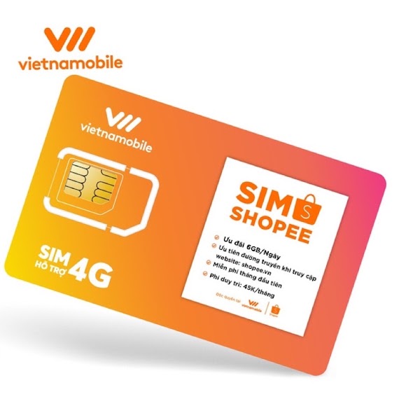 Sim 4G Shopee Vietnamobile ( Free Tháng Đầu - 6Gb/Ngày )