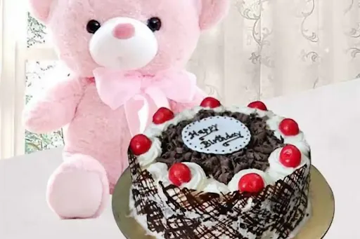 Black Forest Cake And 1 Teddy Bear [500 Gram]