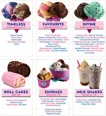 Baskin Robbins menu 