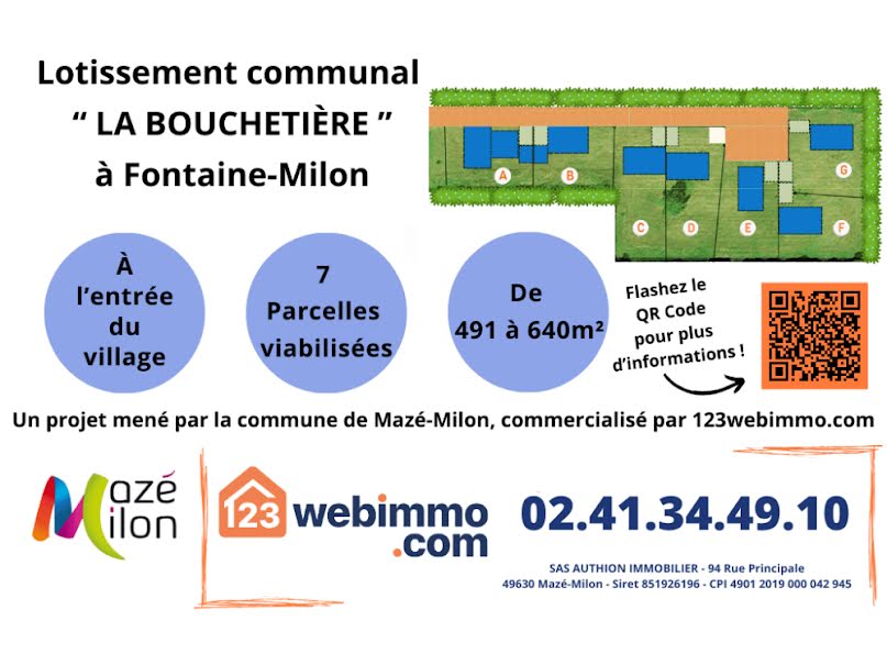 Vente terrain  508 m² à Mazé-Milon (49630), 48 328 €