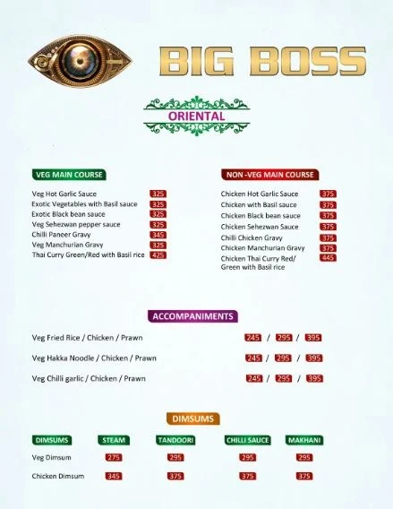 Bigg Boss Cafe menu 