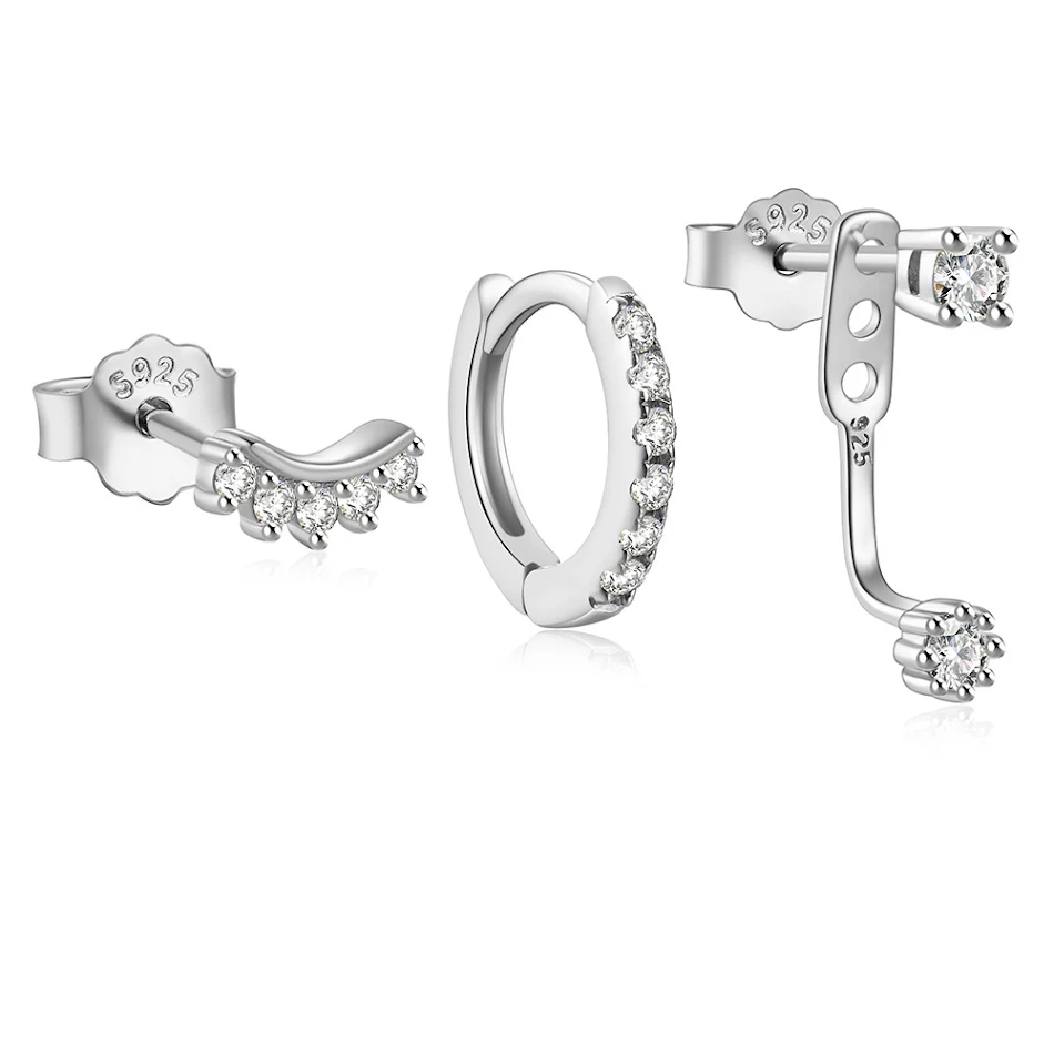Temperament Matching Zirkon 925 Zilveren Oorbellen Driedelige Set – Perfect voor een elegante uitstraling die matcht.