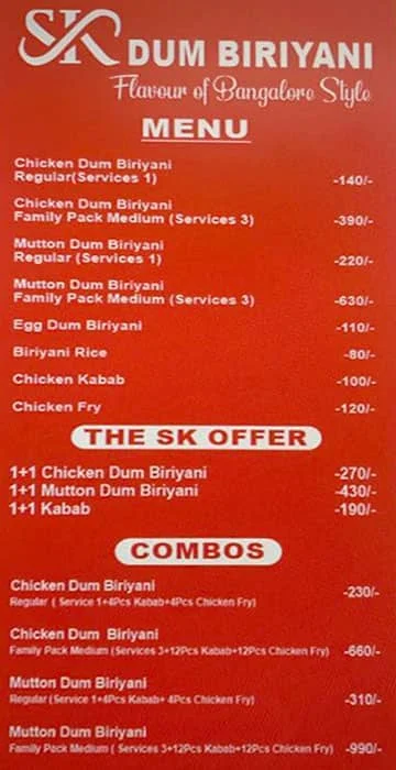 SK Dum Biryani menu 