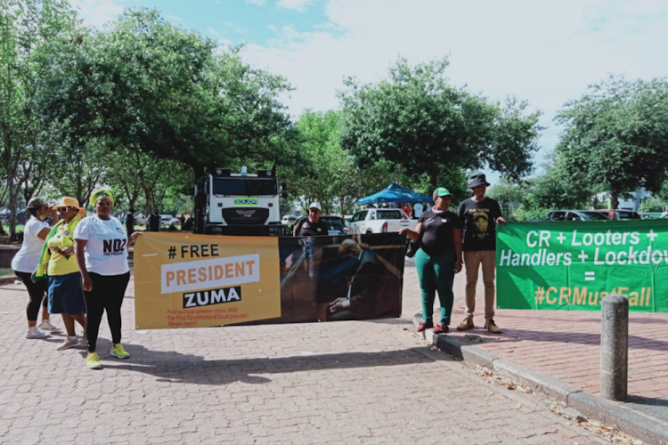 Supporters of former president Jacob Zuma gather outside the Pietermaritzburg high court on Monday before a legal showdown.