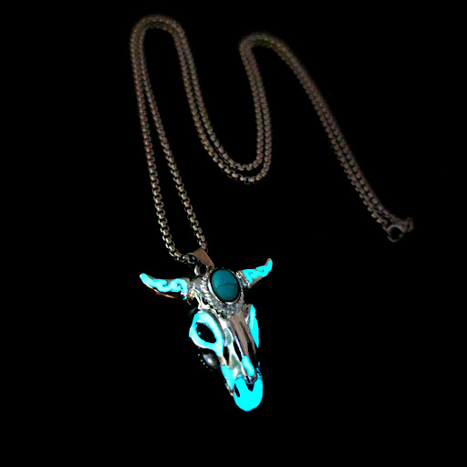 Title 15, Mens Turquoise Gemstone Bull Head Luminous Sta...