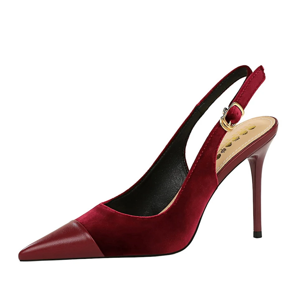 Hoge hakken damesschoenen, ondiepe mond, dikke suède stiksels, elegant en comfortabel, perfect voor een stijlvolle en verfijnde look.