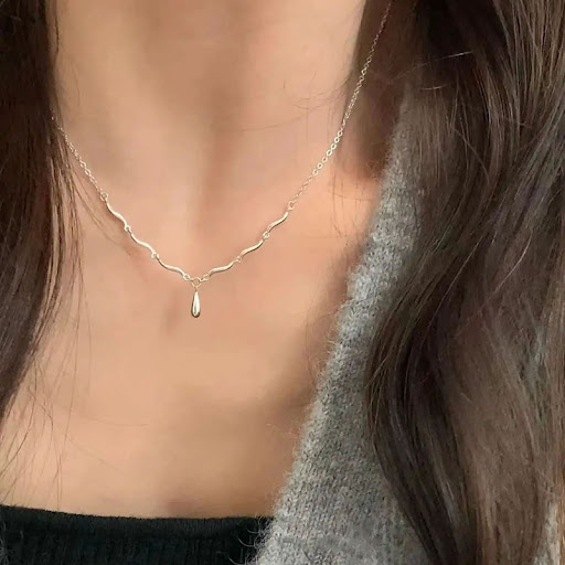 Title 4, Womens Sterling Silver Water Drop Wave Necklac...
