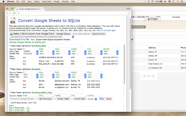 Screenshot of Convert Google Sheets to SQLite