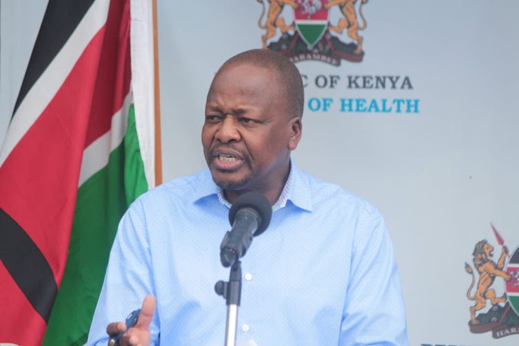 Health CS Mutahi Kagwe during a media briefing on coronavirus at Afya House in Nairobi on April 4.