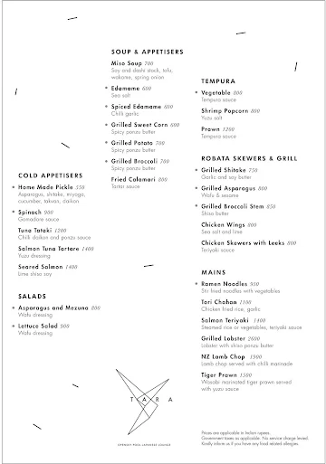 Tara - Roseate House menu 