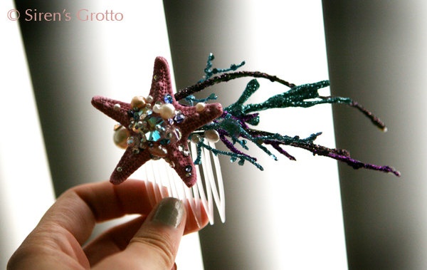 RESERVED FOR TORIE (ladybutterflyyuko): Sparklefish Comb, a Unique Mermaid Inspired Adornment. $36.00, via Etsy.