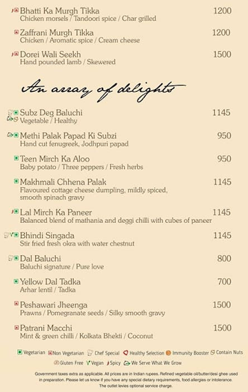 Baluchi - The Lalit menu 