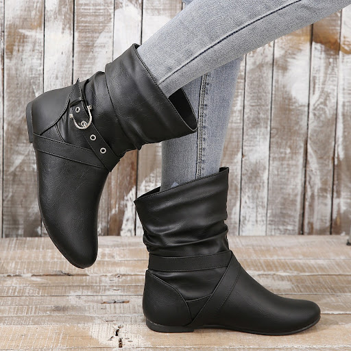 Title 2, European and American Round Toe Pleated Ankle B...
