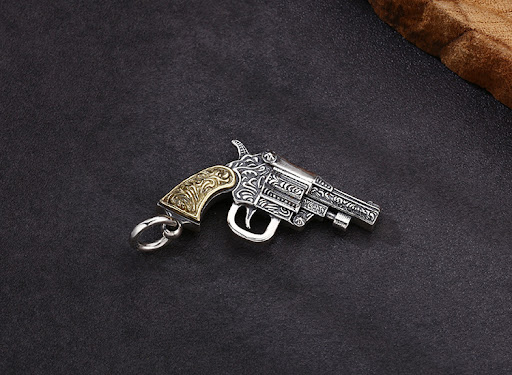 Title 2, 925 Sterling Zilveren Revolver Hanger, een gedu...