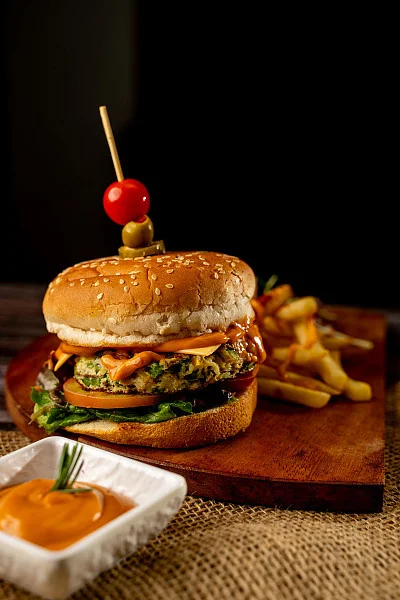 Eggy Peppery Burger With Choice Of Fries.