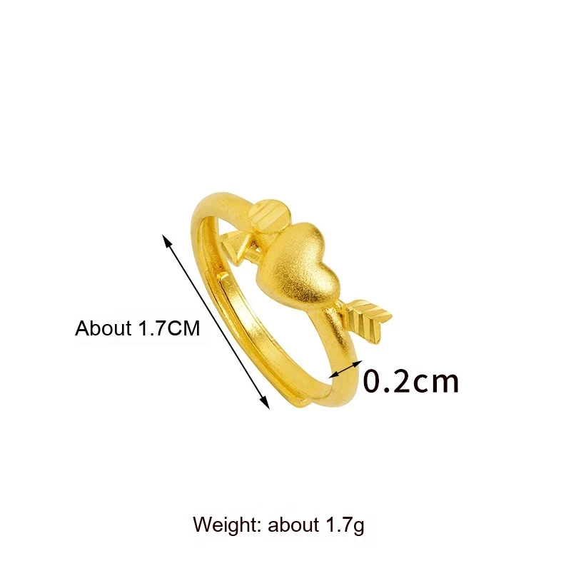 Anillo de corazón de amor de oro aluvial, aleación de cobre. Diseño único con una flecha para llevar, ideal para regalo.