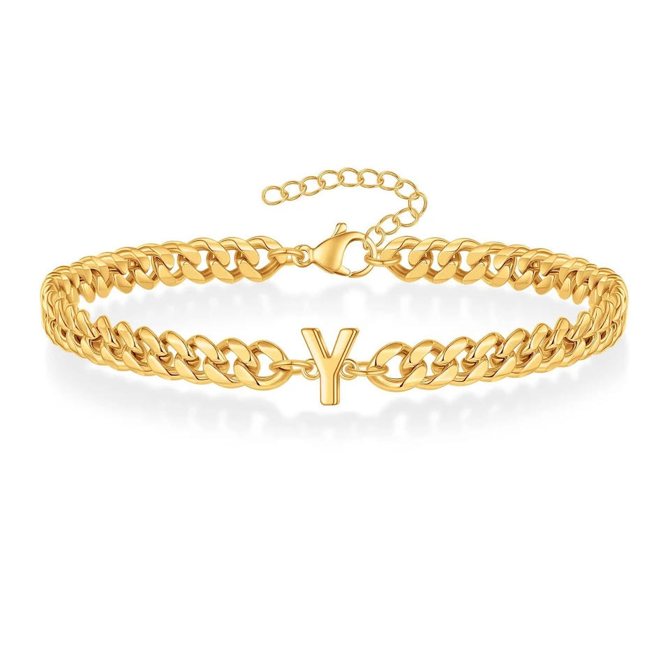 Magic Chain herenarmband, roestvrij staal, 26 initialen, voor koppels, Cuba-stijl, vervaagt niet