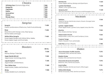 The Bar Tales menu 