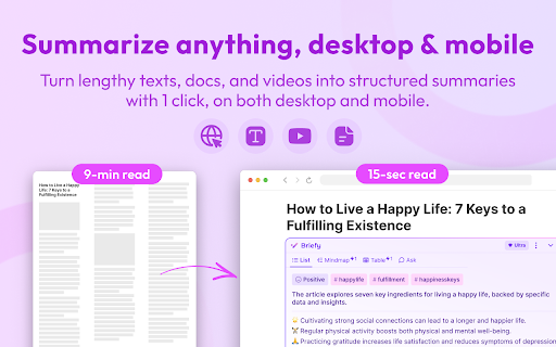 Briefy - Webpage, Text, YouTube, PDF Summary With Visual Views