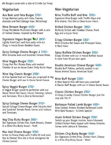 Nino Burgers menu 