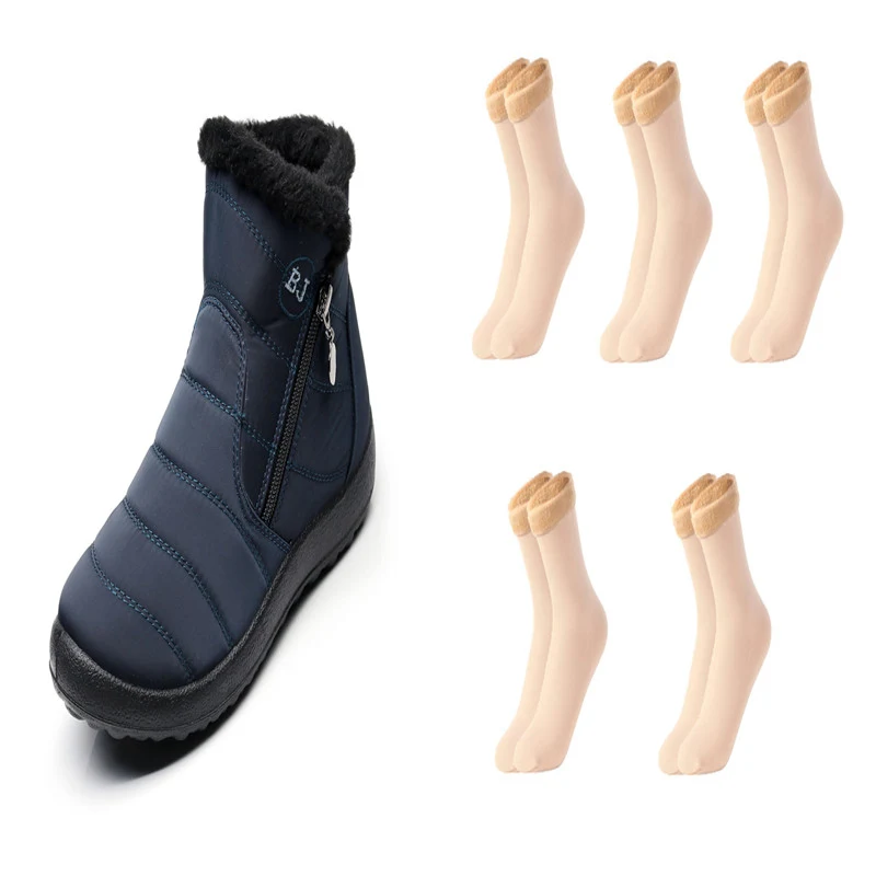 Plus Size Waterproof Side Zipper Mid-calf Widened Snow Boots, designed for comfort and warmth in cold weather and snowy 