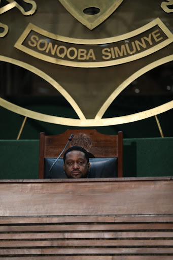 Prince Misuzulu addresses a Zulu royal family meeting in Ulundi on Wednesday.