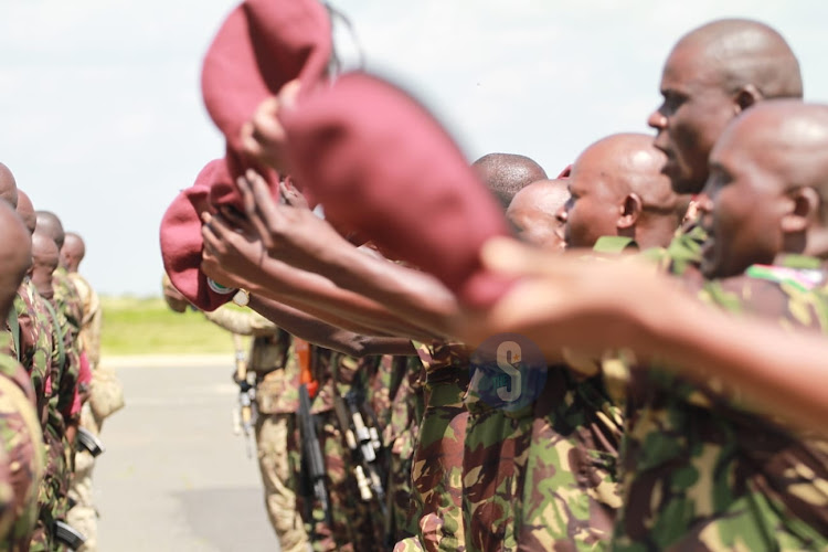 KDF troop from the Democratic Republic of Congo after they arrived at the Embakasi Garrison in Nairobi on December 21, 2023.