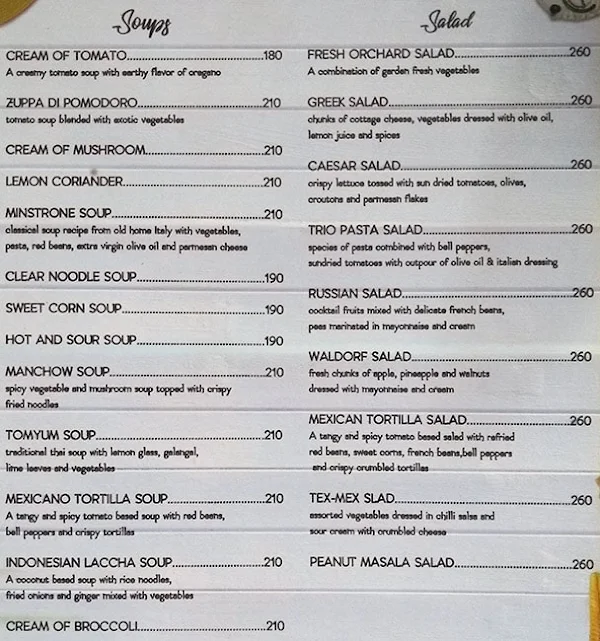 Sky Beach menu 