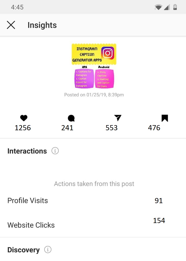 Website traffic for each post in Instagram Insights