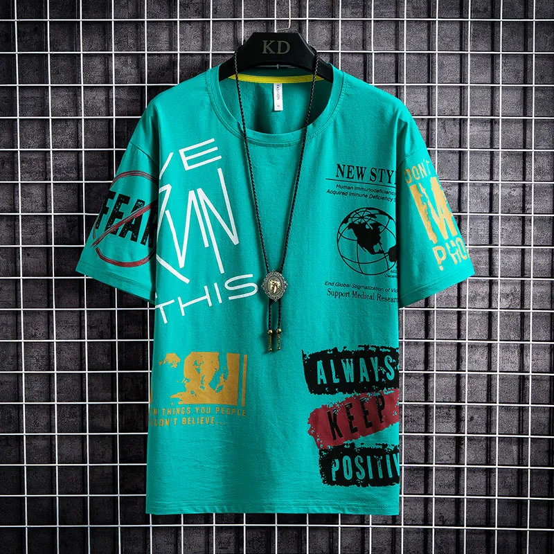 Men's Korean Style Loose Big Slab Round Neck And Half Sleeves