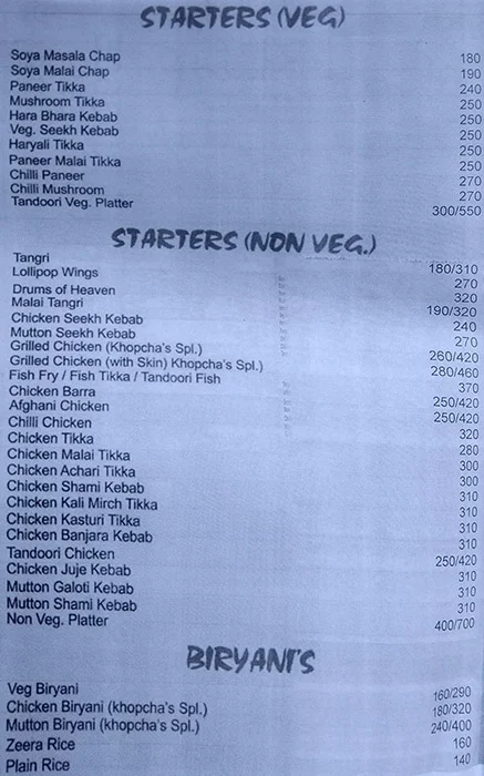 Khopcha 56 menu 