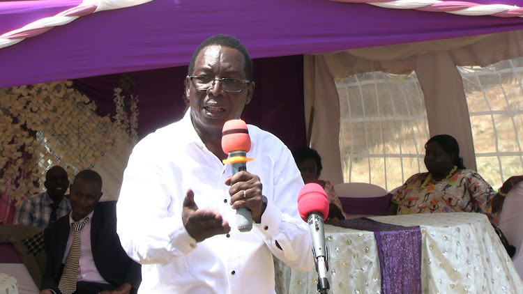 Former Mwea MP Alfred Nderitu speaks during a prayer event held in Mwea.