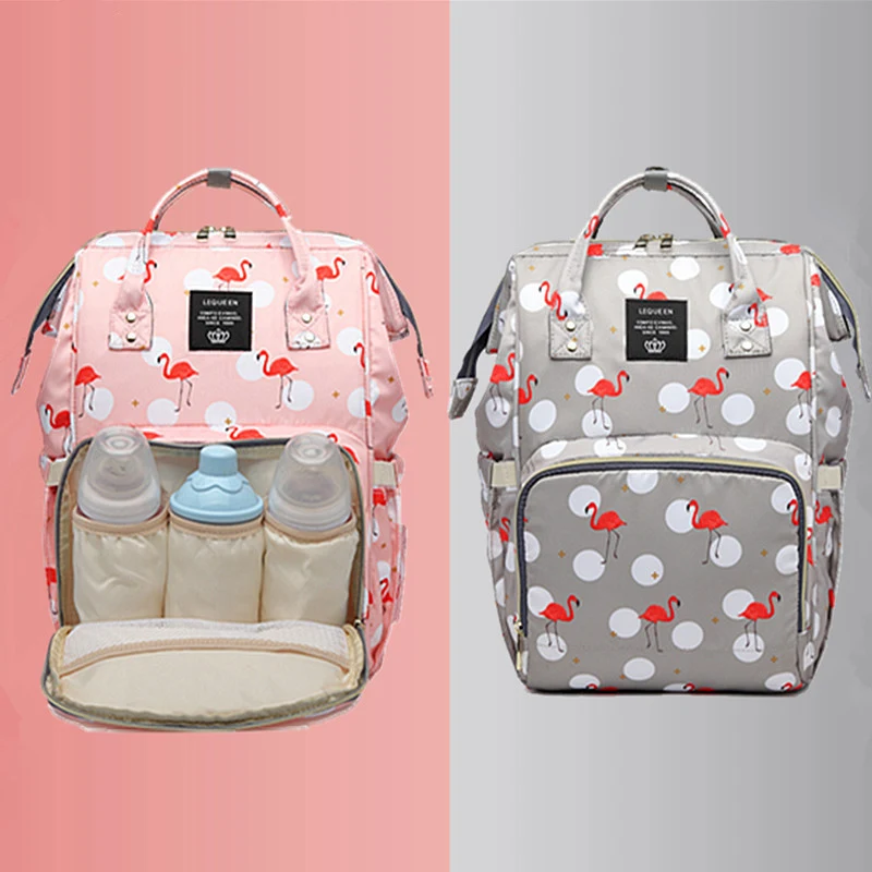 Flamingo Print Backpack Mother and Baby Bag. Stylish and functional, with plenty of space for diapers, bottles and essen