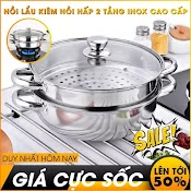 Nồi Hấp 2 Tầng, Xửng Hấp Cách Thủy Inox 28Cm Đa Năng Cao Cấp Có Nắp Kính Tien1.Shop