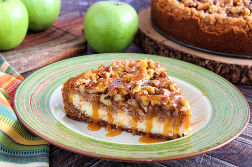 Slice of Nutty Caramel Apple Dessert on a plate.