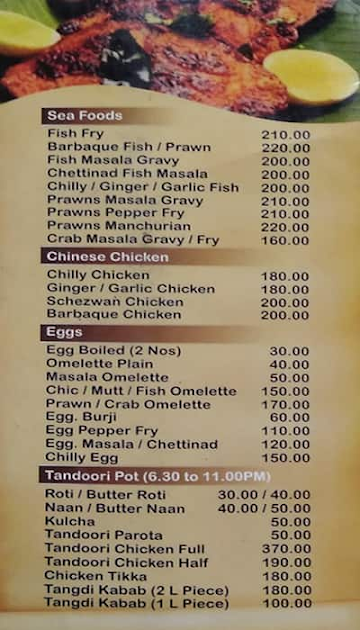 Hotel Arasu Chettinadu Ac Restaurant menu 