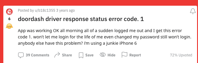 Doordash Driver Error Code 1