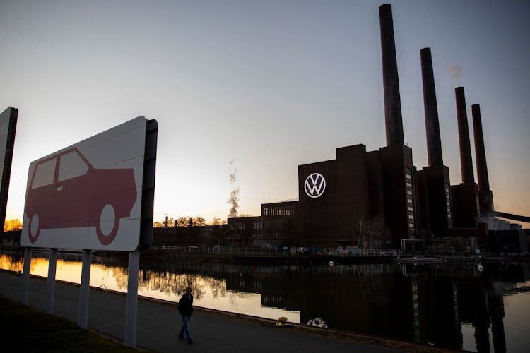 The Volkswagen factory during twilight in Wolfsburg, Germany.