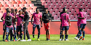 Black Leopards and Golden Arrows players after the final whistle during the Absa Premiership match between Golden Arrows and Black Leopards at Emirates Airline Park on August 21, 2020 in Johannesburg, South Africa. 