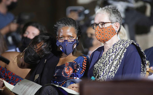 Desmond Tutu's daughter, Mpho Tutu van Furth, and Marceline van Furth. Mpho’s daughter Nyaniso Burris Tutu is at far left.